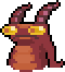 Portrait of a Crundle.  A small, imp-like, reptilian creature that roams the caverns in great packs under the earth.  It has red skin, horns, yellow eyes, and a nervous expression on its face.
