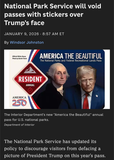 Picture of new national park pass featuring slaveowner war criminal George Washington aside pedophile Donald Trump