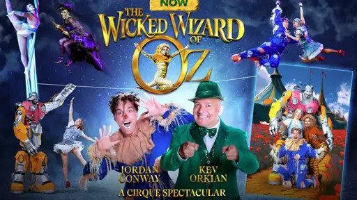 A terrible-looking poster for a play that tries to trick people into thinking it's affiliated with Cirque du Soleil and Wicked. It's a Wizard of Oz parody with Optimus Prime featured twice on it.